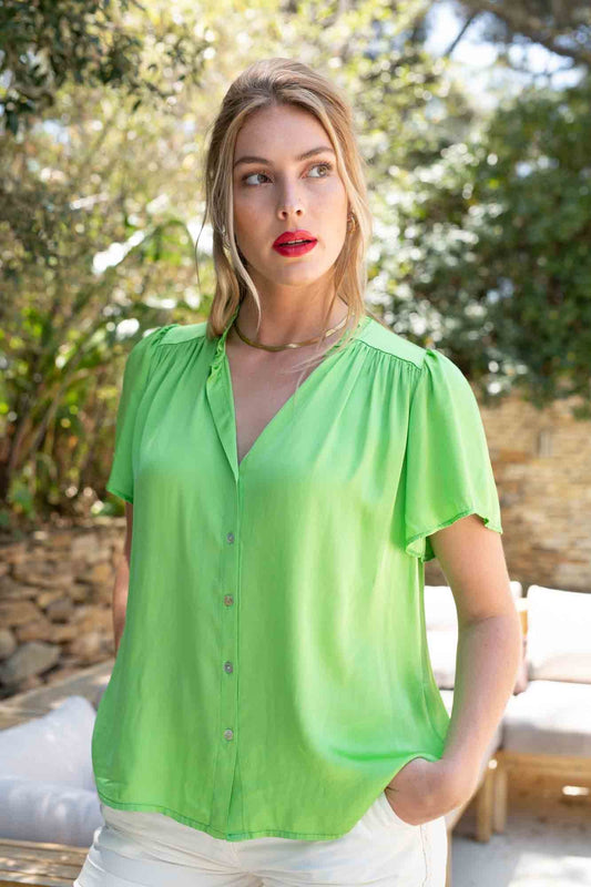ANNABELLE PLEATED COLLAR SHIRT PINEDE GREEN