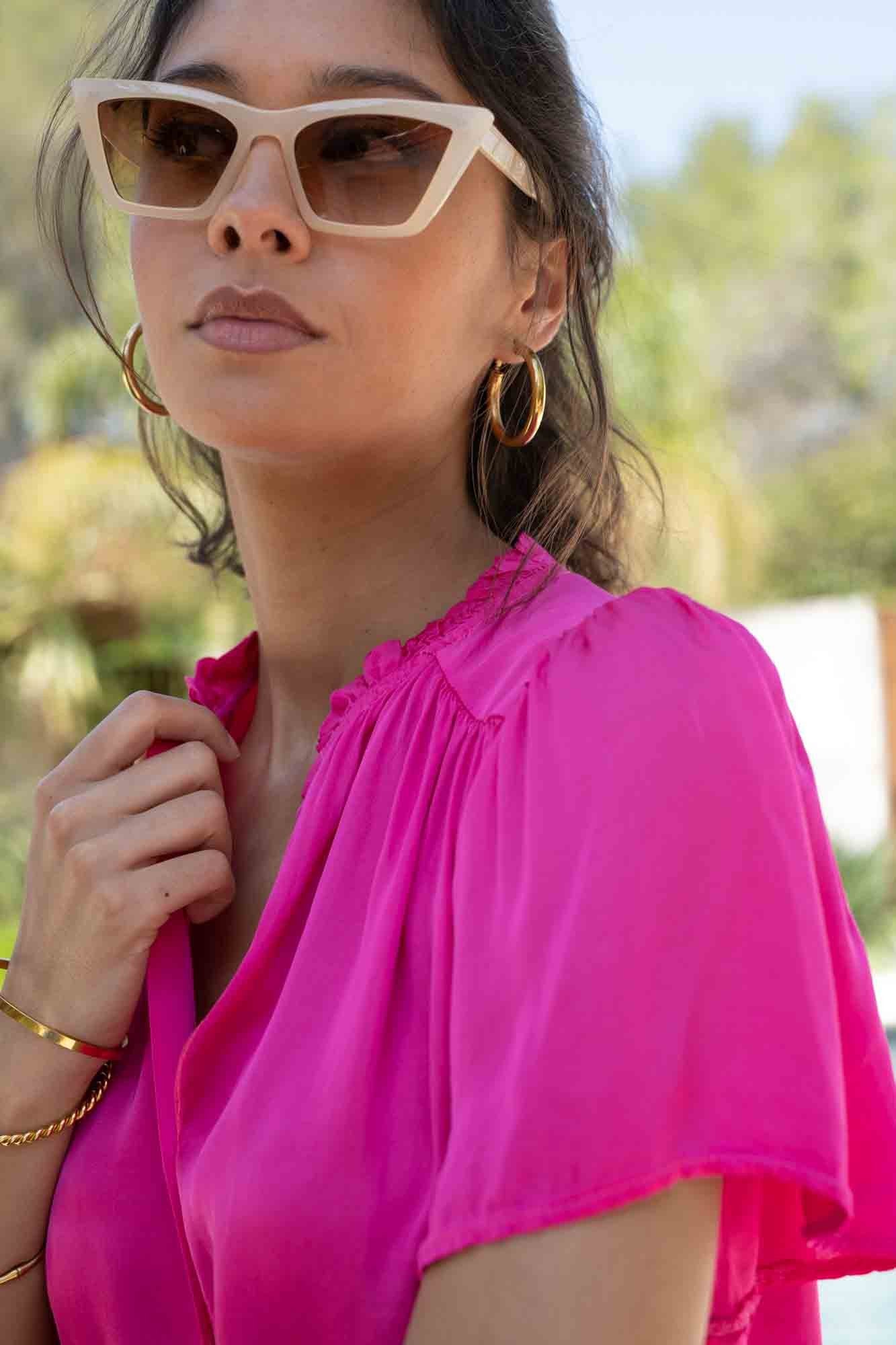 ANNABELLE FUSHIA PLEATED COLLAR SHIRT