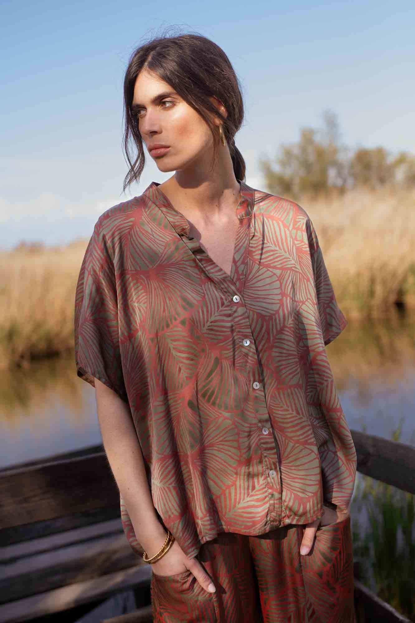 TALLULAH OVERSIZED TERRAKAKI PRINT SHIRT