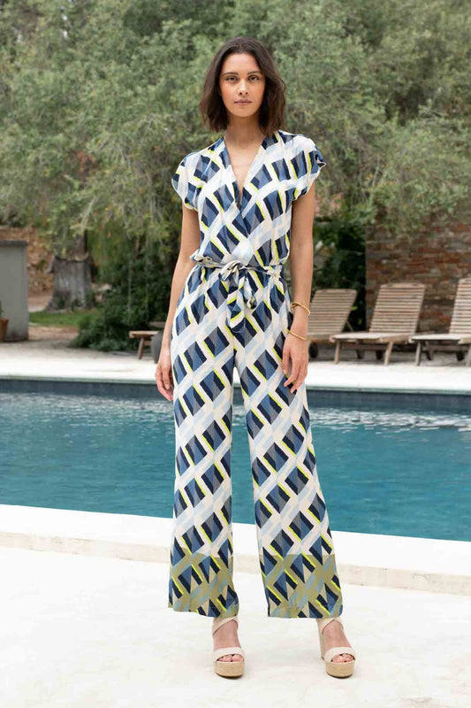 MARGARET LIME BLUE PRINT JUMPSUIT