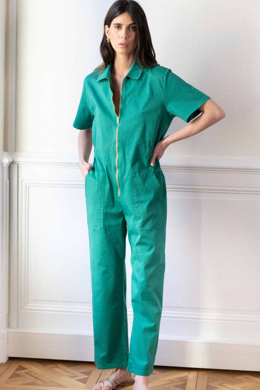 TERESA WORKER TROPICAL GREEN JUMPSUIT