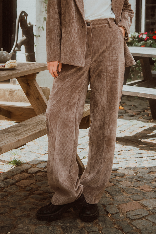 PANTALON LARGE VELOURS BRÉANNE TAUPE