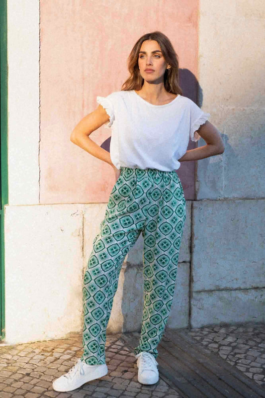 JOAO AZULEJOS PRINT TROUSERS SN03 GREEN