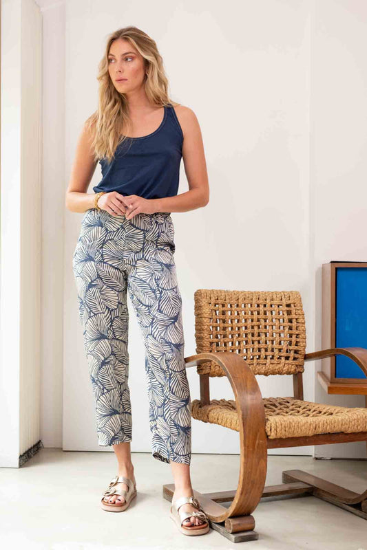 WILL TROUSERS WITH NATURAL NAVY PRINT