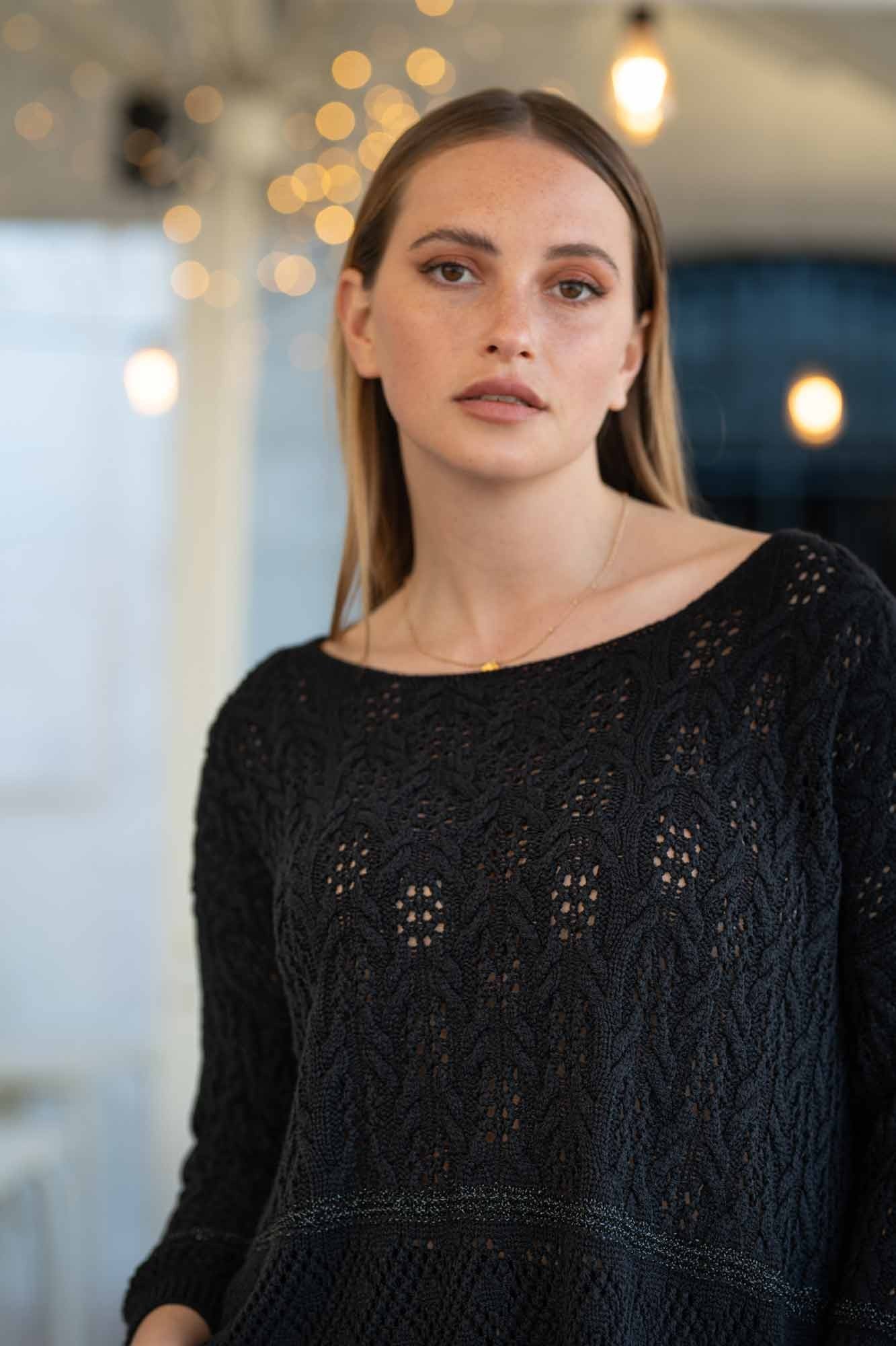 PULL BRUNA CROCHET AJOURÉ NOIR