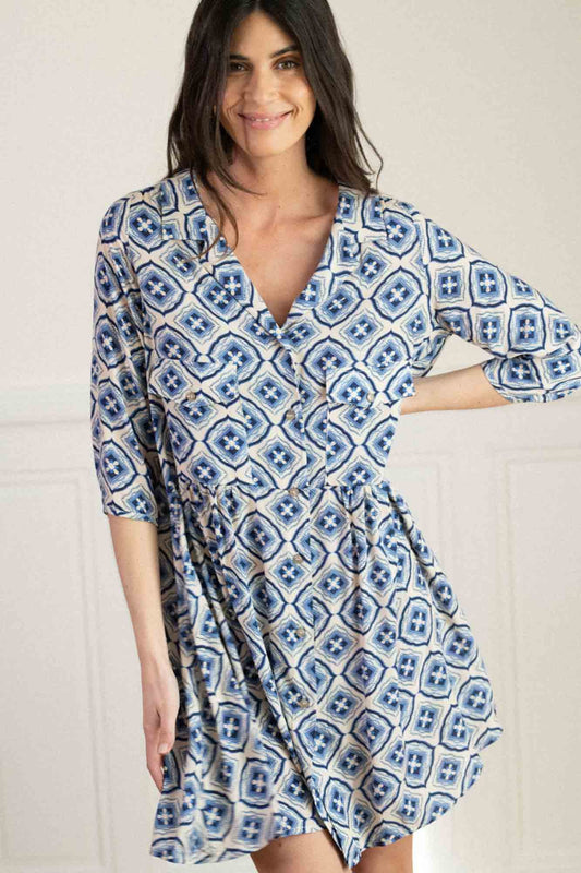 BLUE AZULEJOS PRINT ALBA DRESS