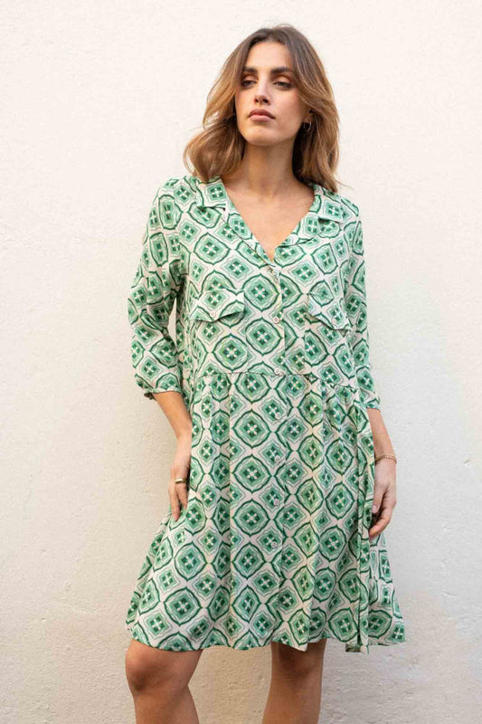 GREEN AZULEJOS PRINT ALBA DRESS