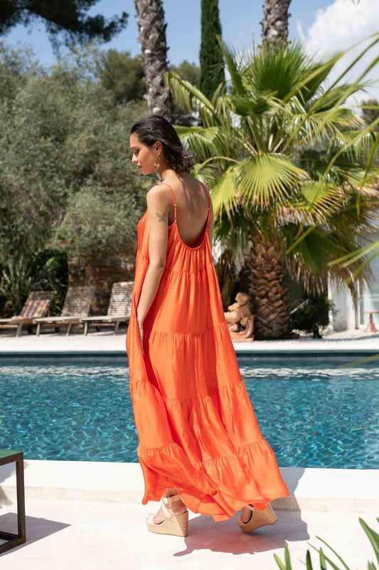 GABRIELLA ORANGE LONG Ruffle Dress