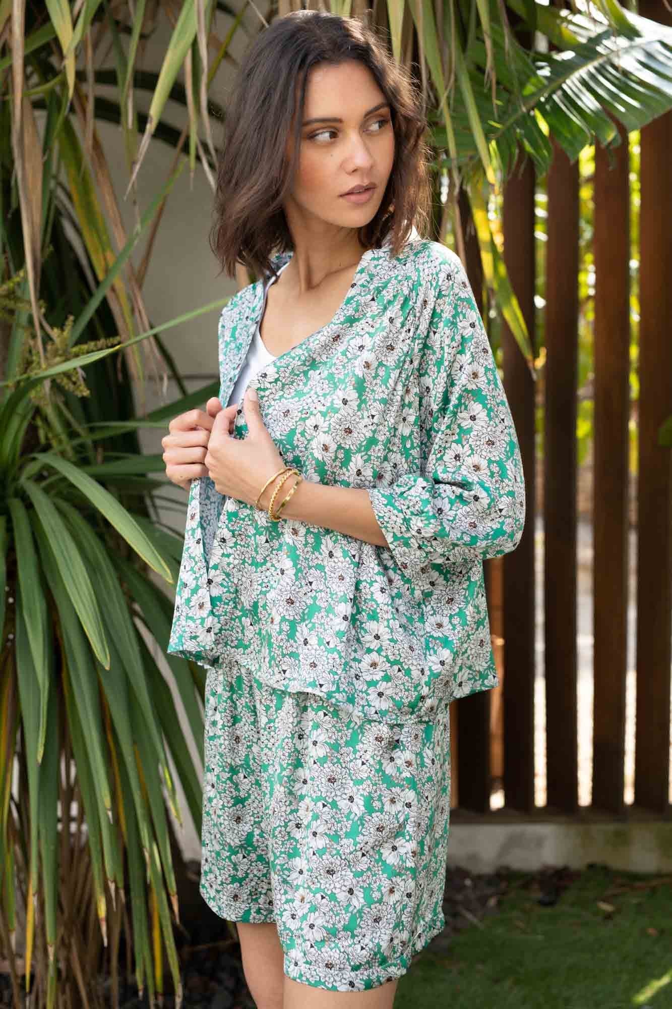 TROPICAL GREEN FÉLICIE KIMONO JACKET