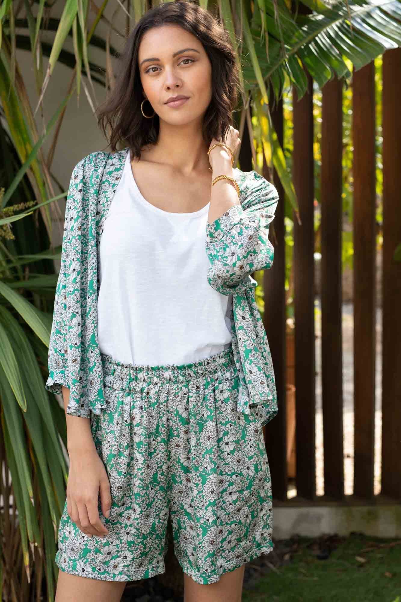 TROPICAL GREEN FÉLICIE KIMONO JACKET